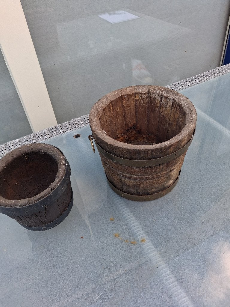antiek curiosa 2 mini emmers plantenbakjes, Ophalen of Verzenden