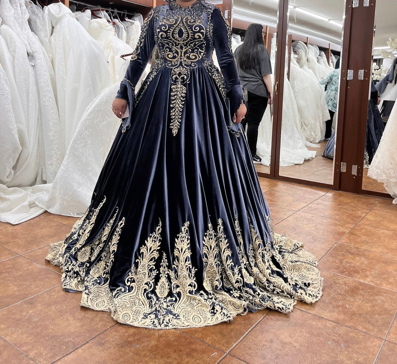 Prachtige Galajurk / Avondjurk - Donkerblauw met Goud, Kleding | Dames, Blauw, Maat 42/44 (L), Nieuw, Ophalen of Verzenden