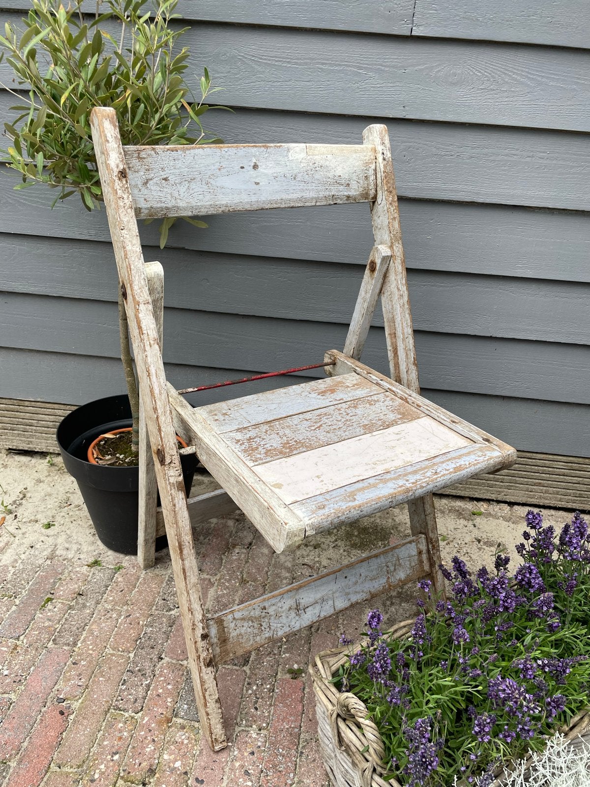 Vintage houten klapstoel met verweerde look, Ophalen