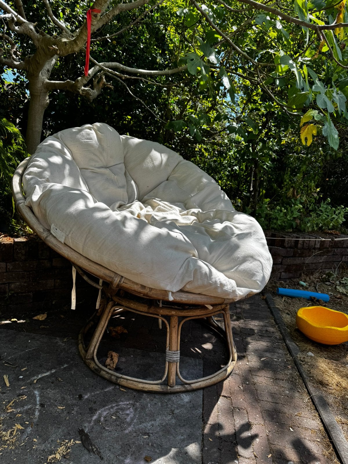 Papasan loungestoel bamboe kuip tuin, Ophalen, Gebruikt, Rotan