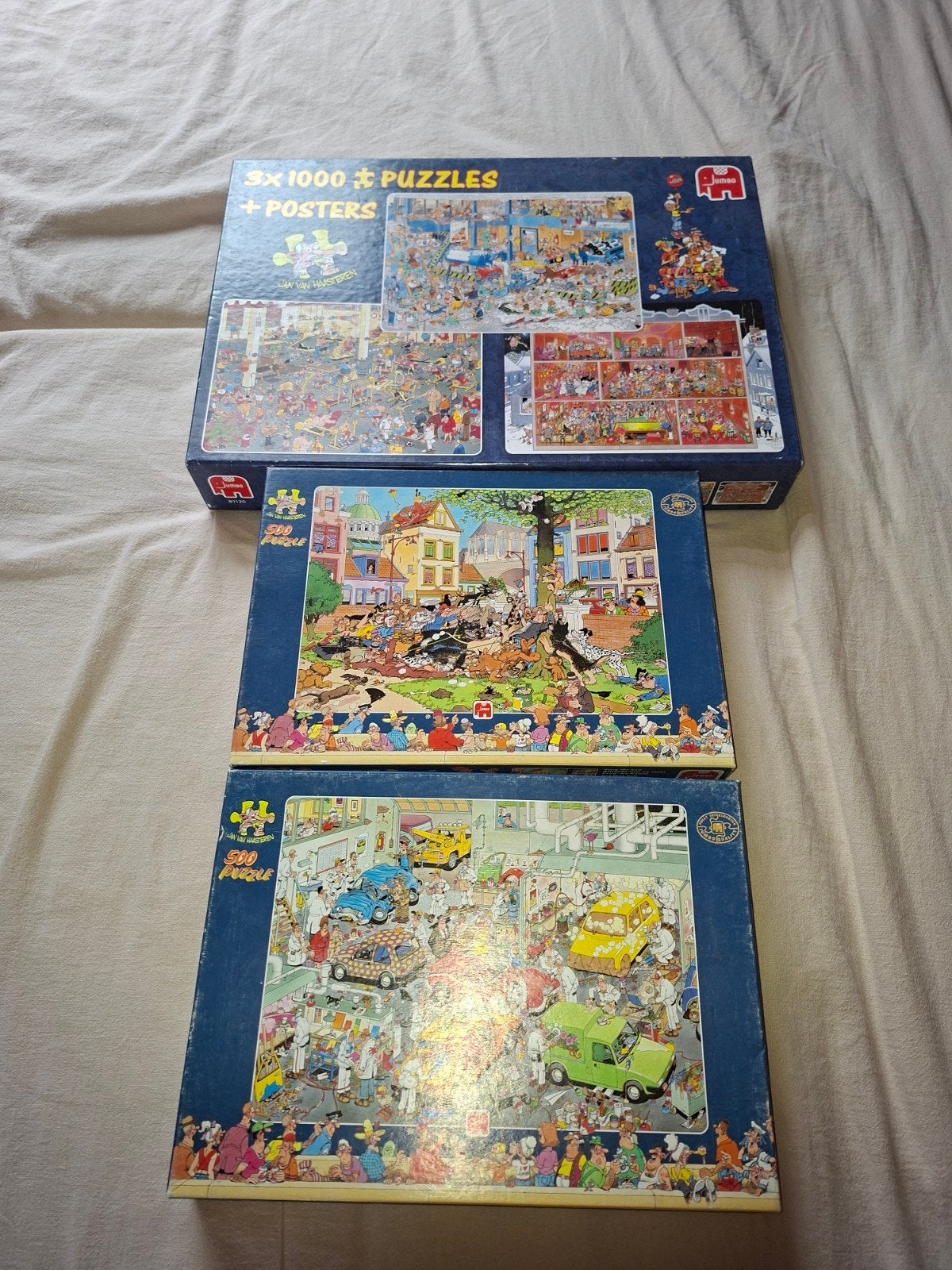 Jumbo Jan van Haasteren Puzzels - 3x 1000 en 2x 500 stukjes, Ophalen of Verzenden, 500 t/m 1500 stukjes, Gebruikt, Legpuzzel