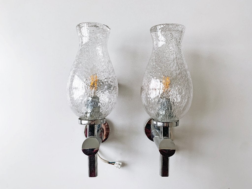 Vintage set lampen handgeblazen wandlampen lamp design Keuco, Gebruikt, E14 (klein), Ophalen of Verzenden, Glas