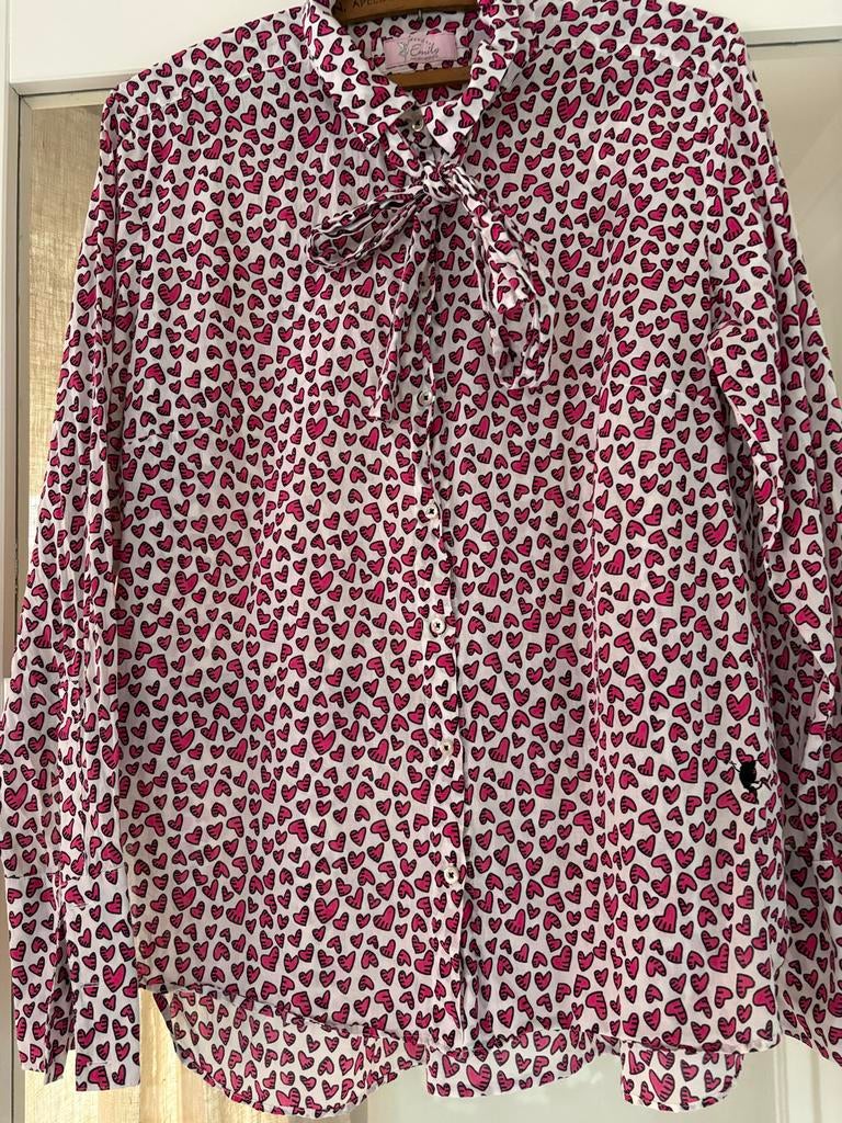 Emily van den Bergh blouse maat 42, hartjesprint, Ophalen of Verzenden, Zo goed als nieuw, Maat 42/44 (L), Roze