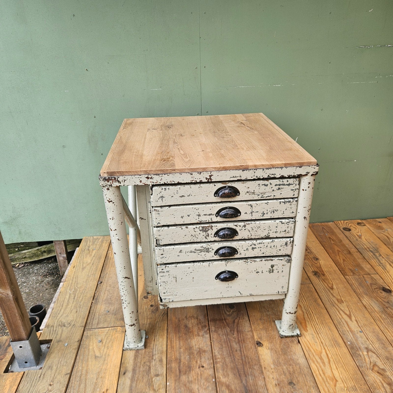 Industriële (keuken) kast met houten blad - 76x80x82,5cm, Ophalen