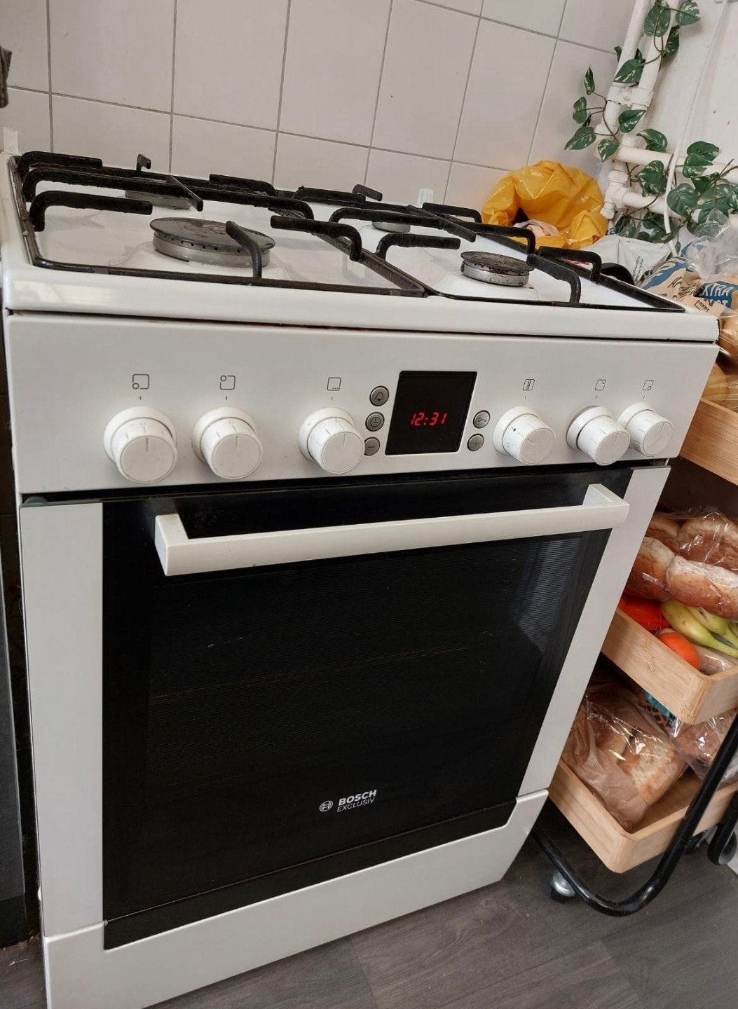 Bosch Exclusiv gasfornuis met hete lucht oven, Gebruikt, Hete lucht, 60 cm of meer, Gas