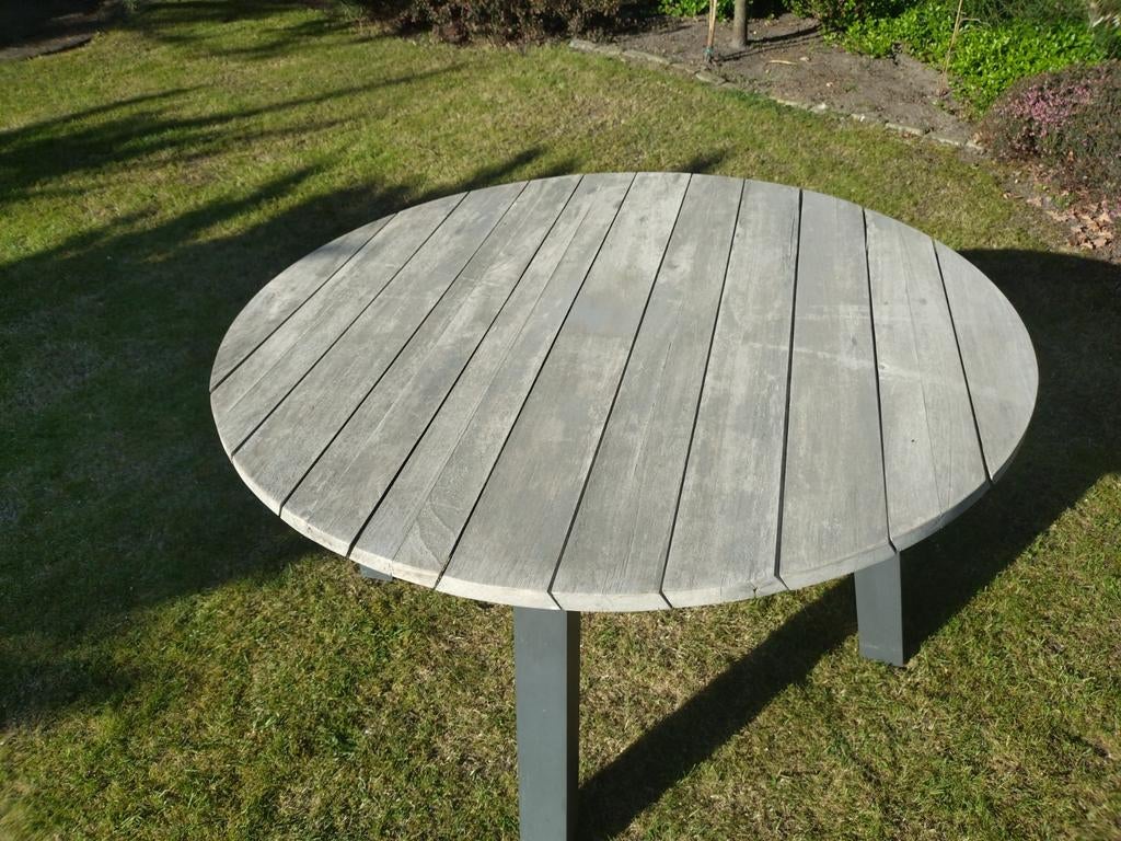 Mooie grote ronde 4 Seasons Derby tuintafel, Ophalen, Zo goed als nieuw, Rond, Teakhout