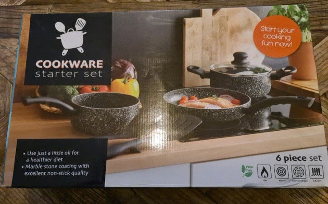 Cookware Starter Set - 6-delige pannenset met marmercoating, Ophalen of Verzenden, Nieuw, Rvs, Pannenset