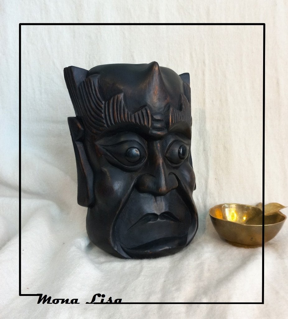 Vintage handgesneden zwart ebbenhouten masker – 20 cm, Ophalen of Verzenden