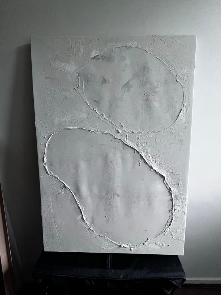Abstracte textuur kunst op canvas - beige / wit, Antiek en Kunst, Kunst | Schilderijen | Abstract, Ophalen