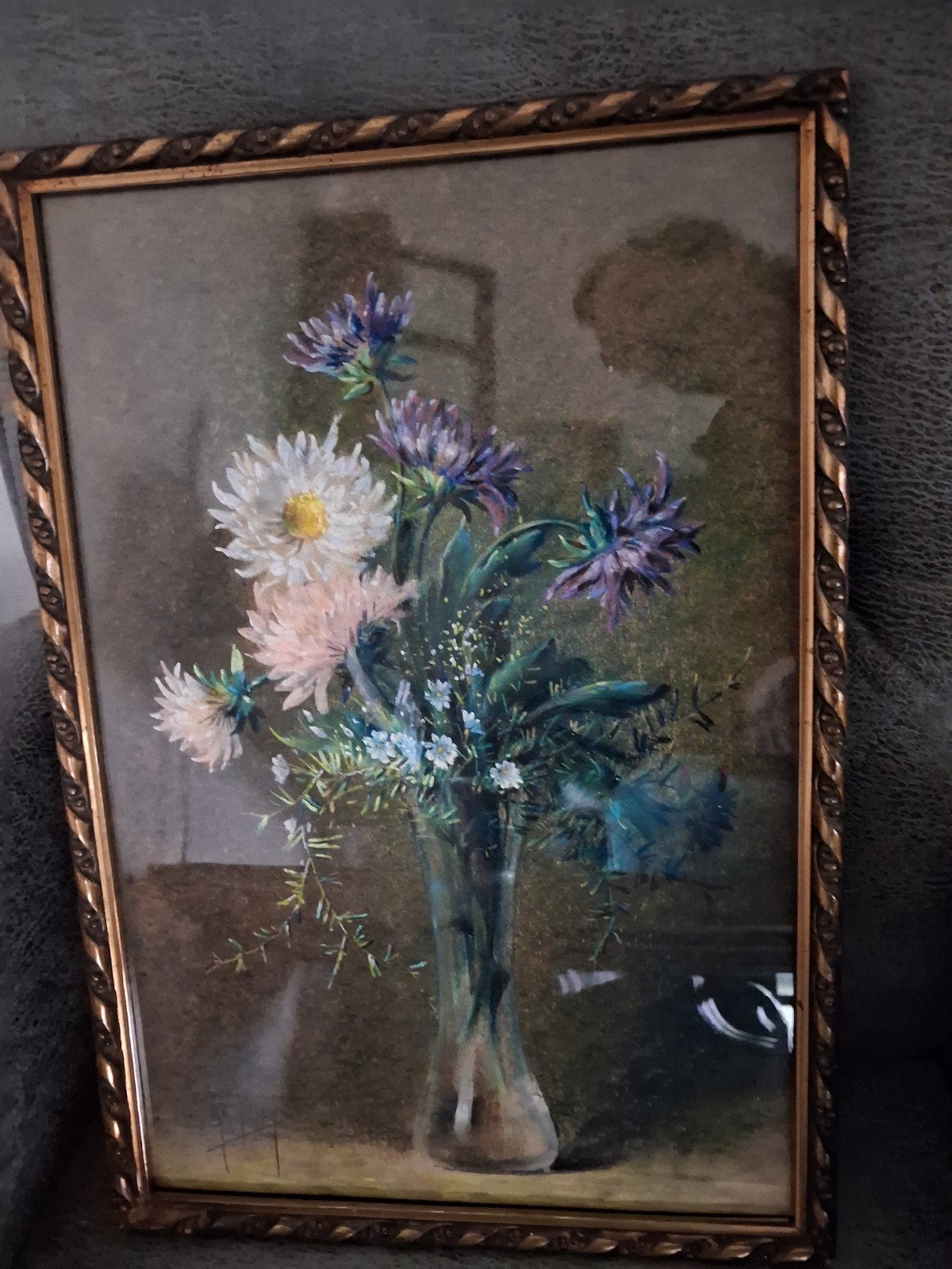 Schilderij: Bloemen in Vaas - Klassiek Stilleven, Bloemen, Ophalen of Verzenden, Papier, Ingelijst