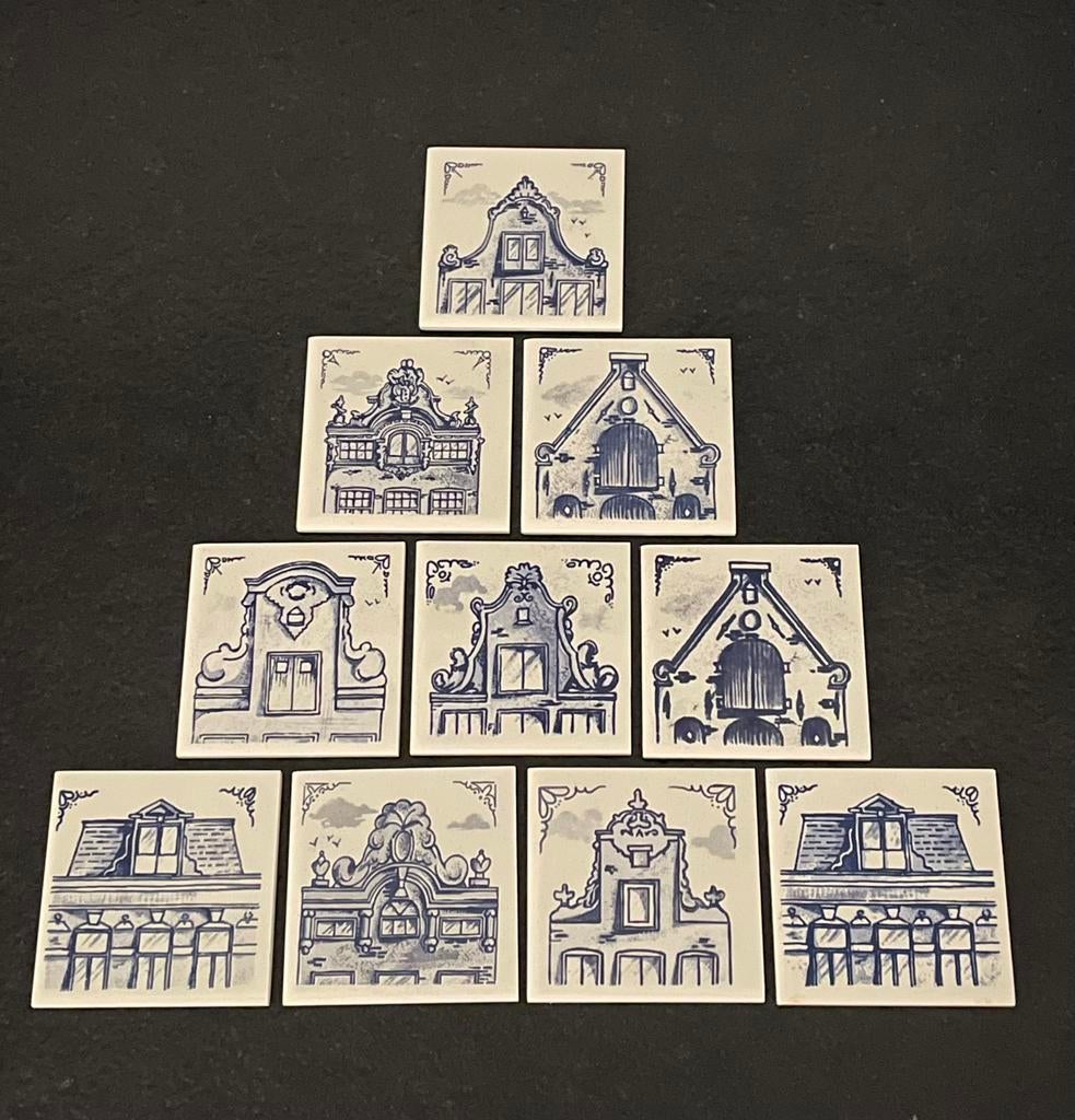 10 KLM Business Class Delfts Blauwe Huisjes Tegeltjes 80s, Ophalen of Verzenden, Zo goed als nieuw