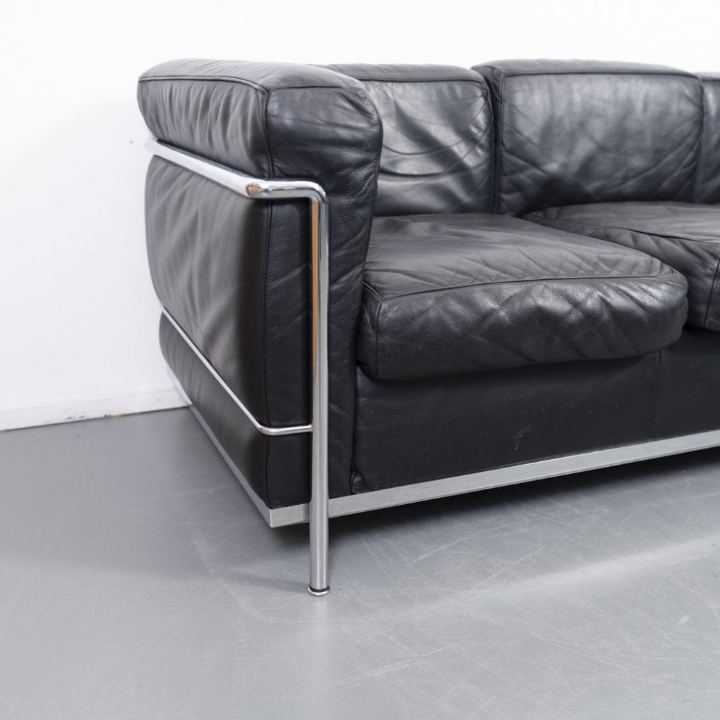 Cassina LC2 Bank 3-Zits Zwart Leer, Niet ingevuld, Zo goed als nieuw, Niet ingevuld, Niet ingevuld
