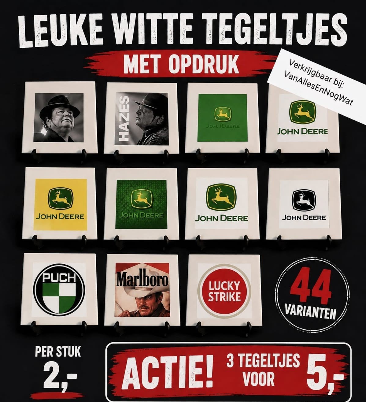 Leuke witte tegeltjes met opdruk - 44 varianten!, Ophalen