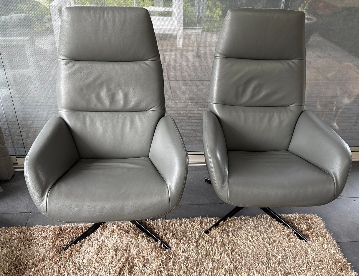 Montel relaxfauteuils - Grijs leer, Huis en Inrichting, Fauteuils, Ophalen, Gebruikt, Leer, 75 tot 100 cm