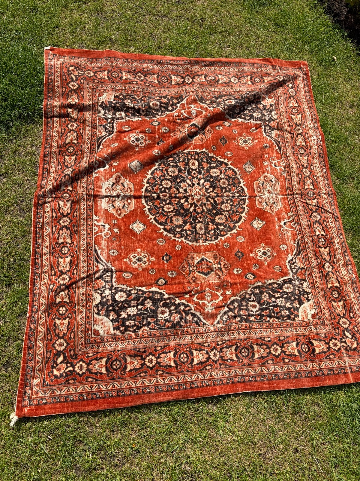 Vintage Perzisch tapijt - Rood met zwart patroon, Ophalen, Gebruikt, 100 tot 150 cm, 150 tot 200 cm