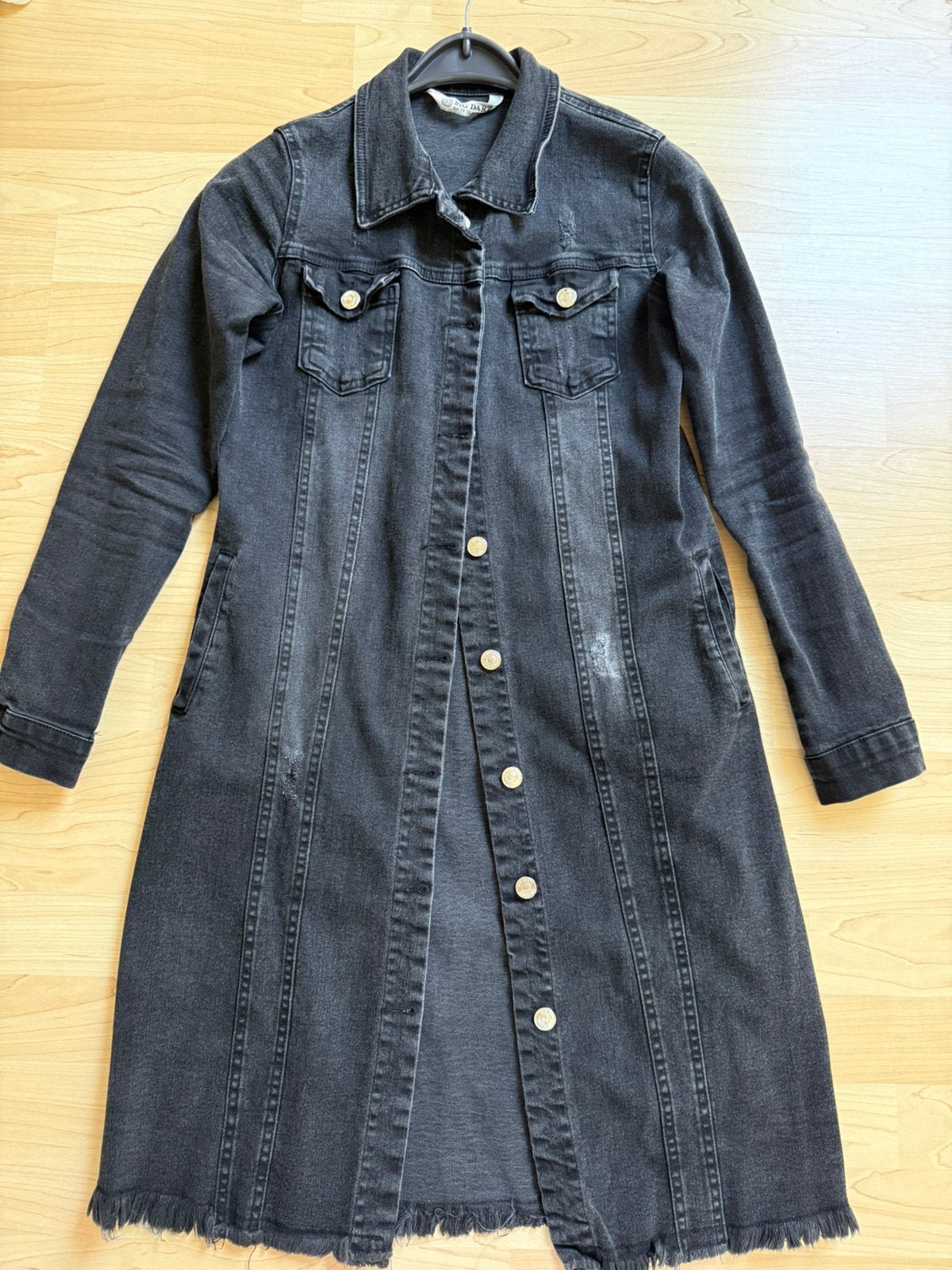 Lange Spijkerjas Antraciet / Gewassen Zwart (Vintage Look), Ophalen of Verzenden, Zo goed als nieuw, Maat 36 (S), Grijs