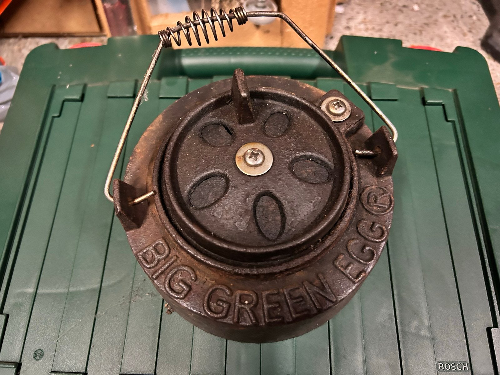Big Green Egg LARGE gietijzeren margrietschuif, Ophalen of Verzenden, Zo goed als nieuw