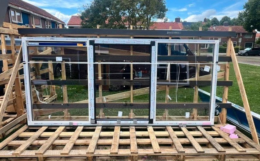Nieuw kunstofkozijn 3540x1625 met HR++ glas, Ophalen, Kunststof, Nieuw, 150 tot 225 cm