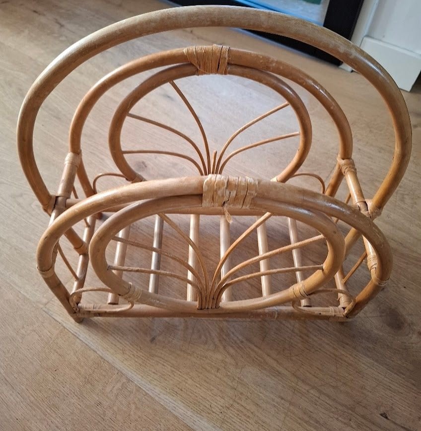 Vintage rotan lectuurbak / tijdschriftenrek, Gebruikt, Lectuurbak, Overige materialen, Geschikt voor vinyl