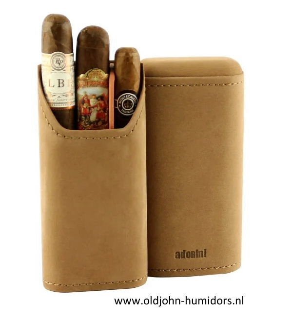 SIGARENKOKER ADORINI SUEDE LICHTBRUIN 2-3 SIGAREN KOKER sk03, Verzamelen, Verzenden, Nieuw, Tabaksdoos of Verpakking