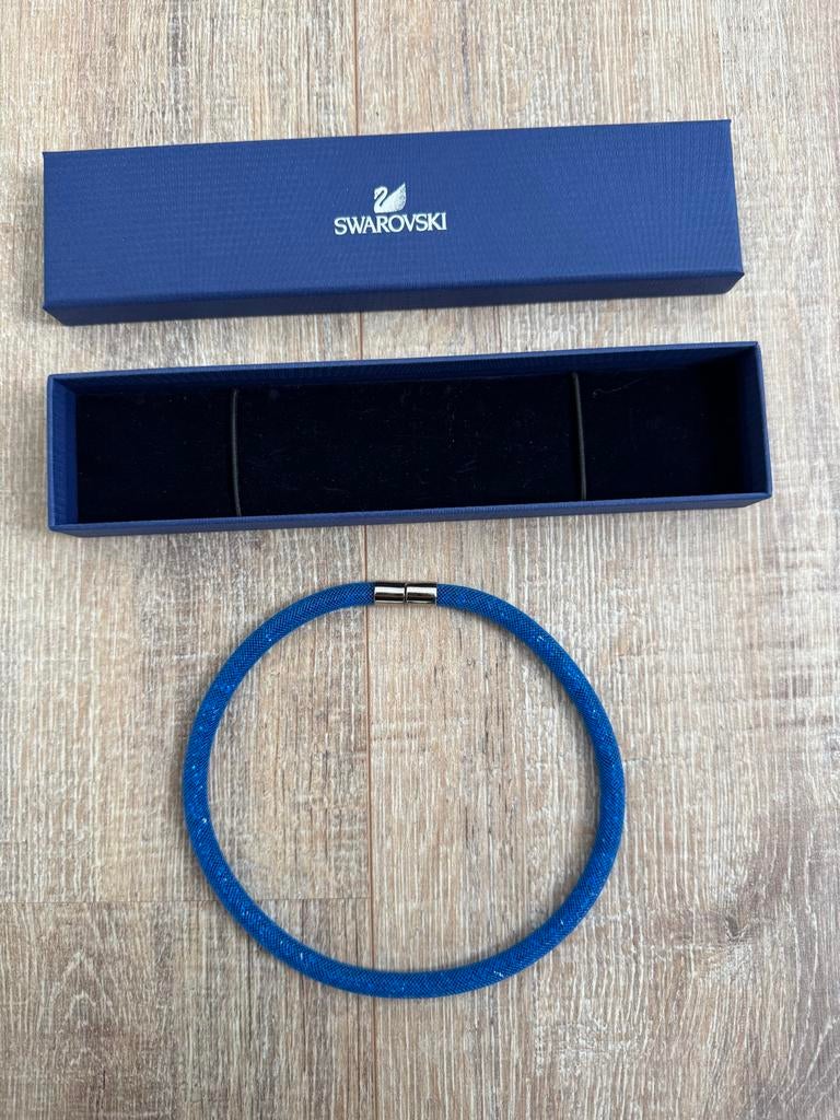 Mooie Swarovski Stardust Blauw Kristal Ketting 40cm, Met kristal, Overige materialen, Blauw, Nieuw