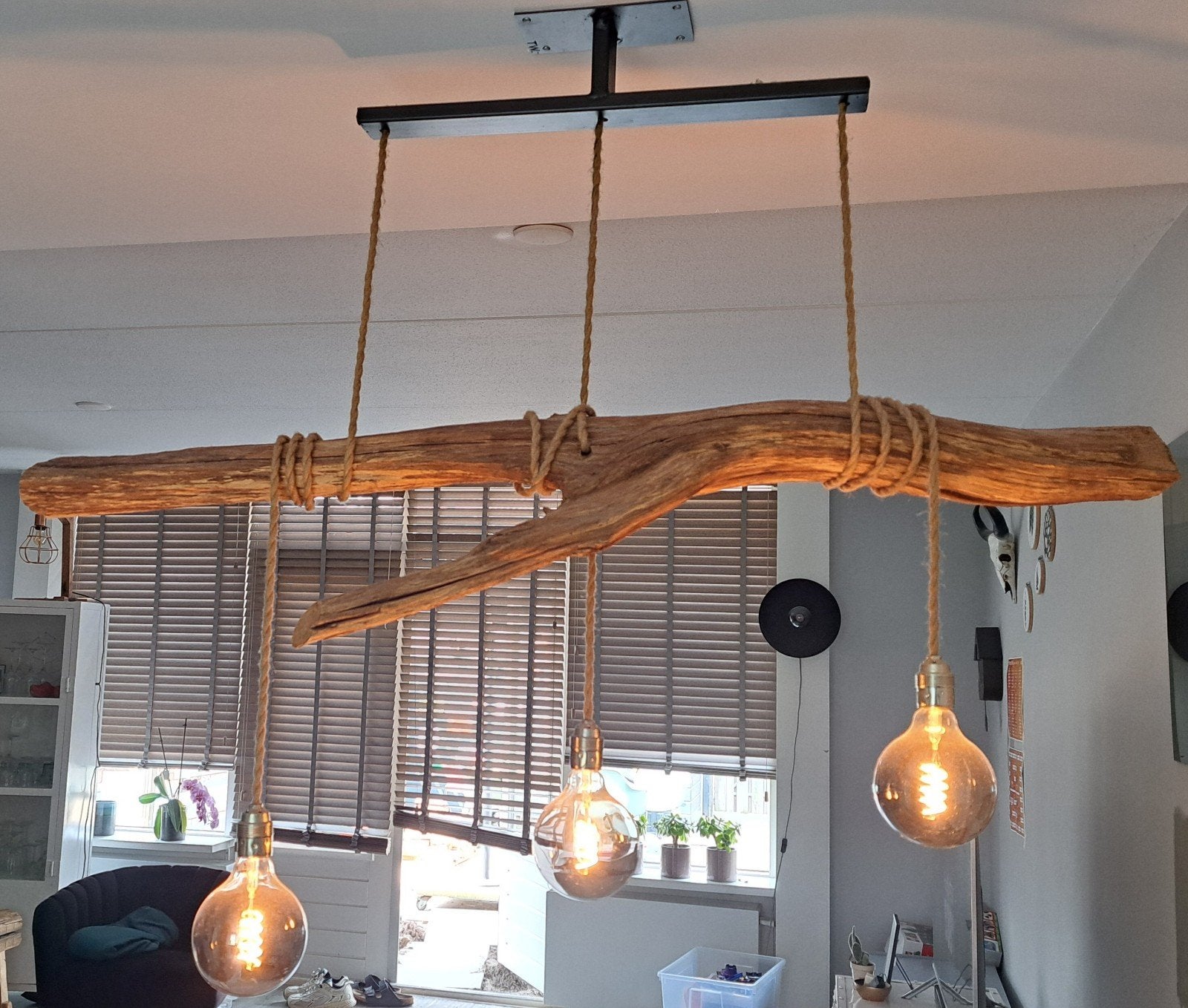 Handgemaakte Thomas Wood lamp - Uniek drijfhout design, Ophalen, Hout, Rustiek, Industrieel, Natuurlijk, 75 cm of meer