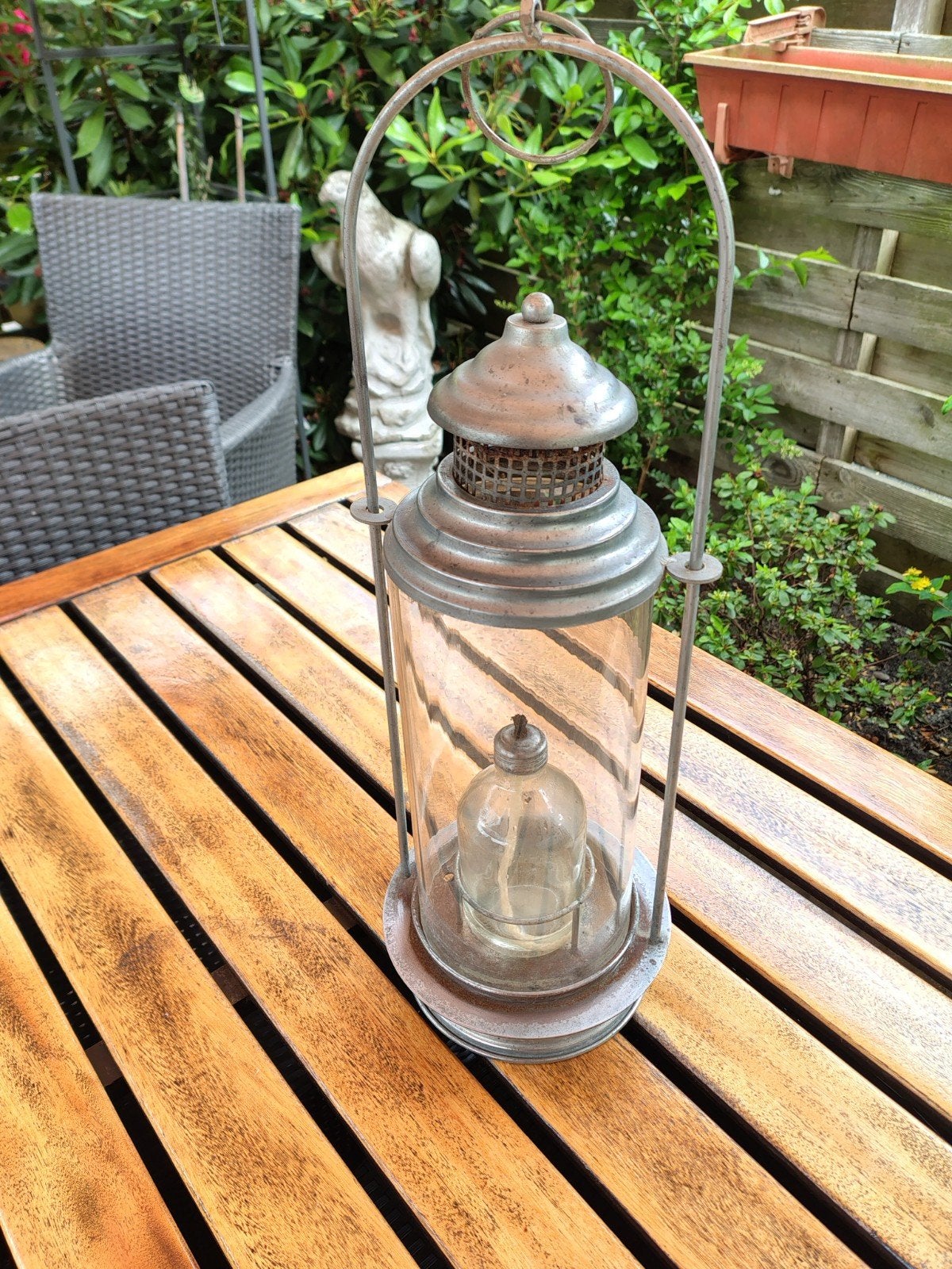 Antieke olielamp / lantaarn - 48 cm hoog, Antiek en Kunst, Antiek | Lampen, Ophalen of Verzenden