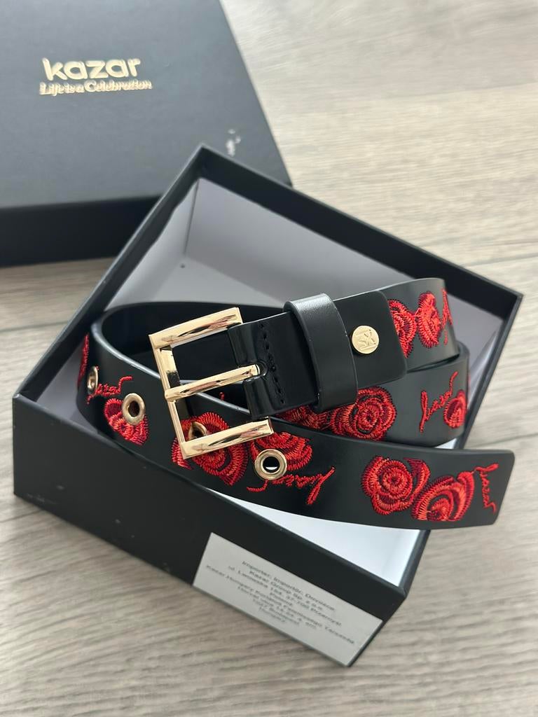 Kazar riem maat 80 met rode rozen borduursel, 80 tot 90 cm, 3 tot 5 cm, Verzenden, Tailleriem
