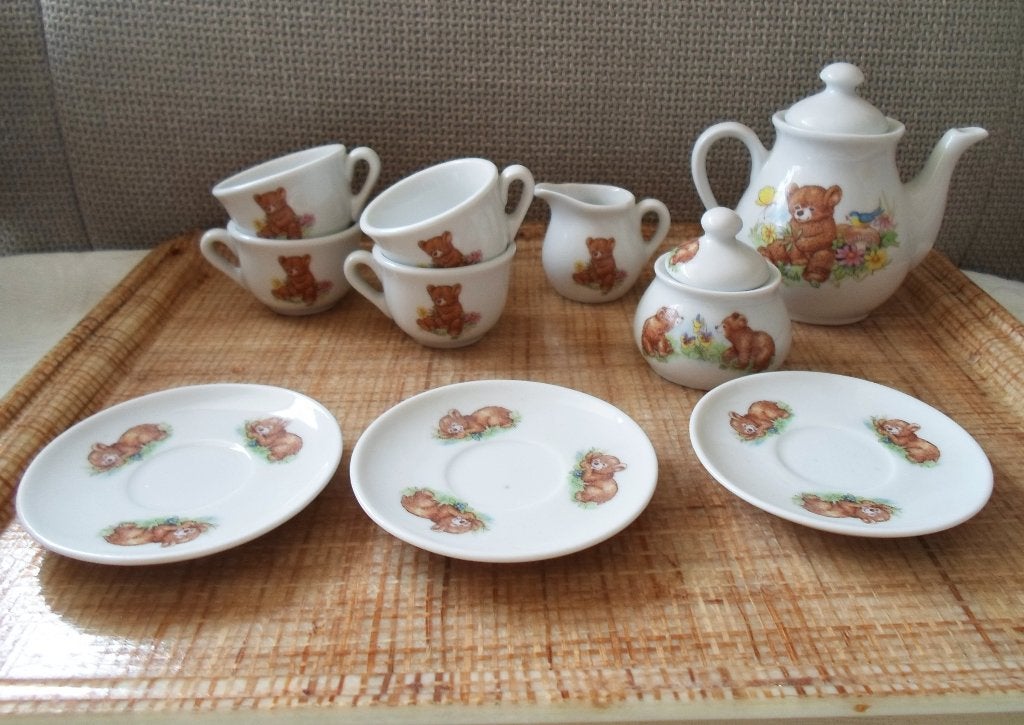 Porseleinen Douwe Egberts beren. 1 schoteltje ontbreekt., Verzamelen, Ophalen of Verzenden, Zo goed als nieuw