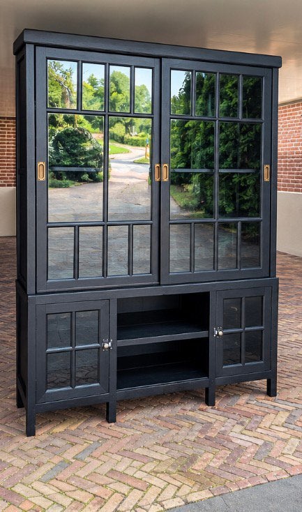 Mooie elegante vintage massief teak zwarte buffetkast, Ophalen, 200 cm of meer, 150 tot 200 cm, Teakhout