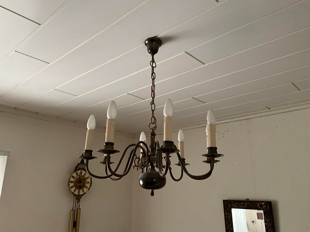 Brocante 6 armige kroonluchter + 2 armige wandlamp Teab, Ophalen