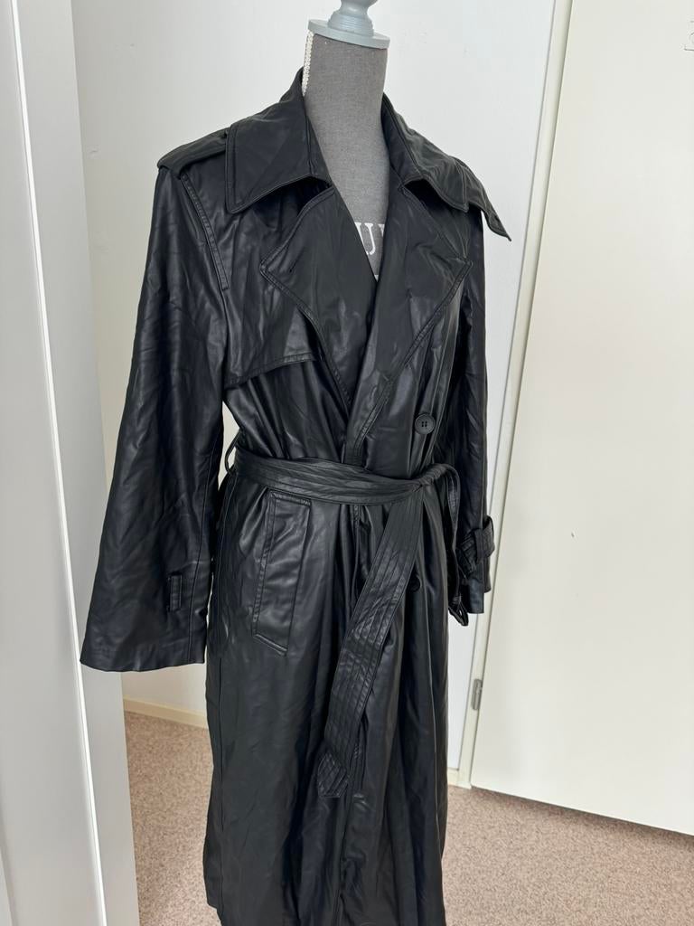 Zara leren trenchcoat, Ophalen of Verzenden, Zo goed als nieuw, Maat 36 (S), Zwart