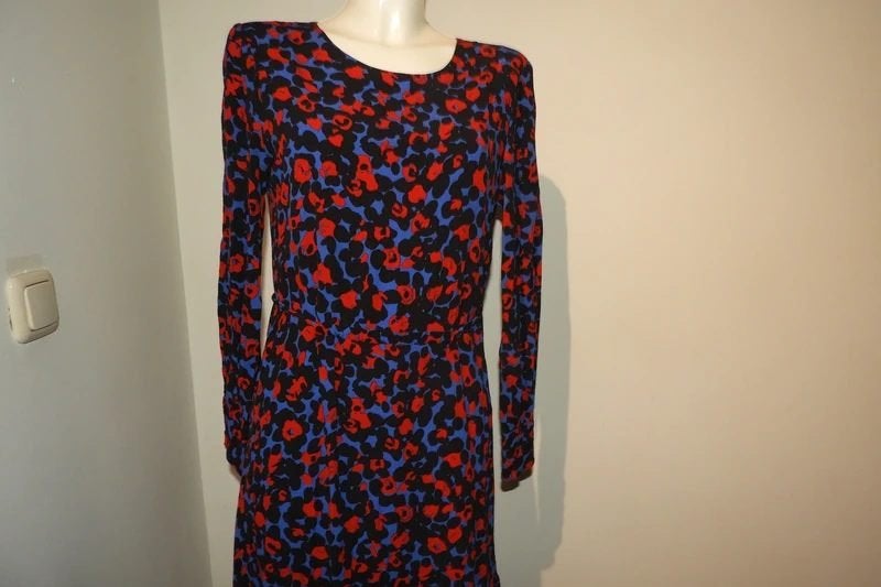 Fabienne Chapot rood blauw zwarte jurk in print mt 40, Kleding | Dames, Jurken, Maat 38/40 (M), Zo goed als nieuw, Meerkleurig