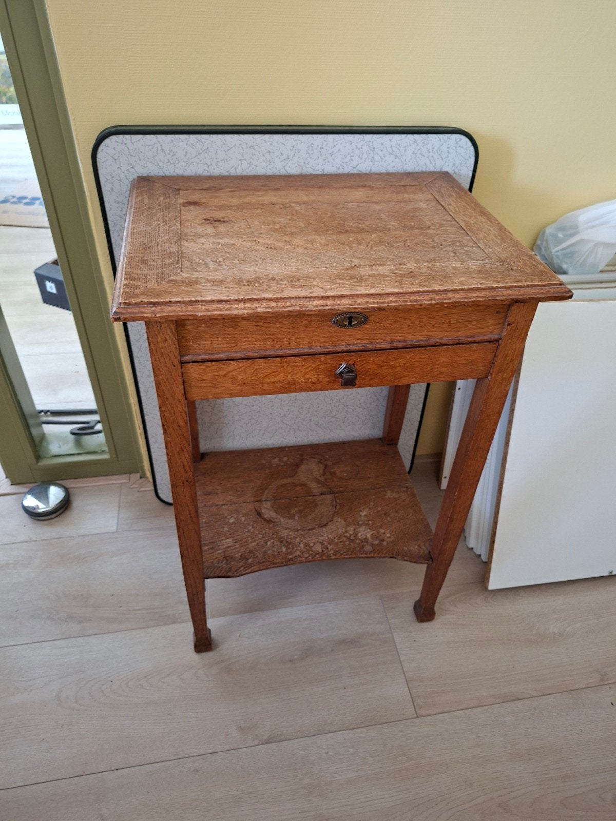 Antieke houten juwelenkast met spiegel en lade, Ophalen of Verzenden