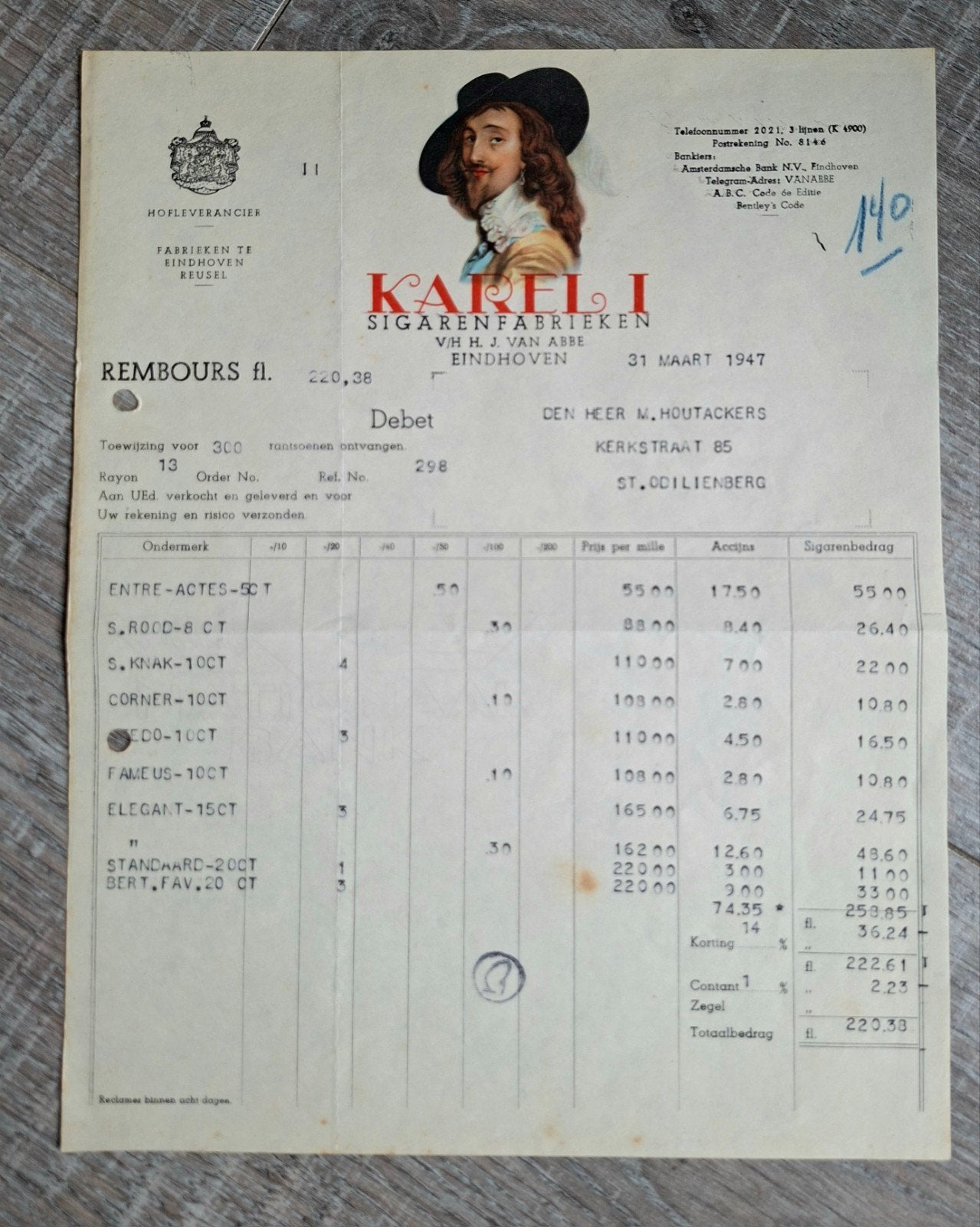 OUDE NOTA     KAREL 1          EINDHOVEN, Verzamelen, Ophalen of Verzenden, Gebruikt, Sigarenbandjes