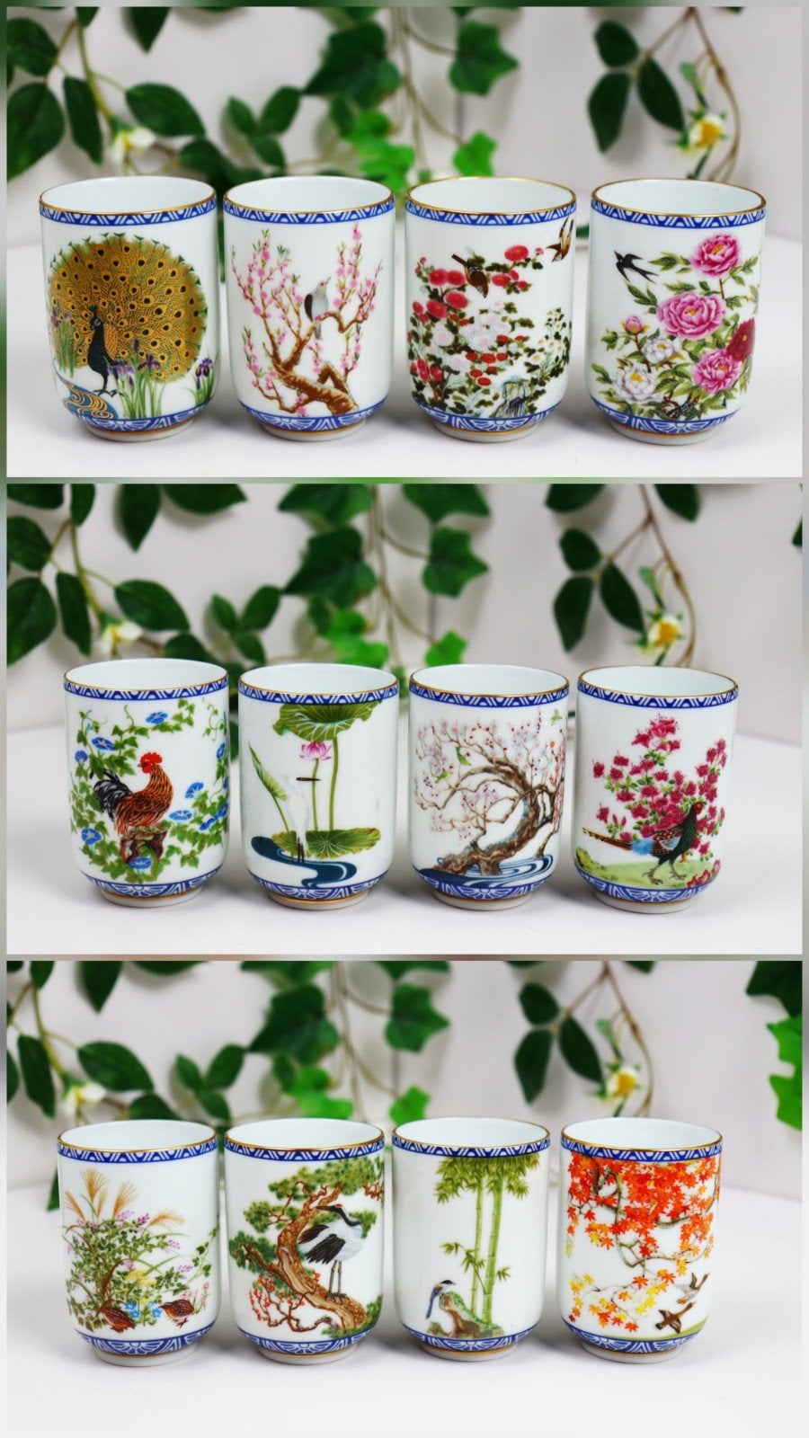 Vintage 12 Japanse bekers van Franklin Mint, Huis en Inrichting, Keuken | Servies, Ophalen of Verzenden, Porselein, Overige stijlen