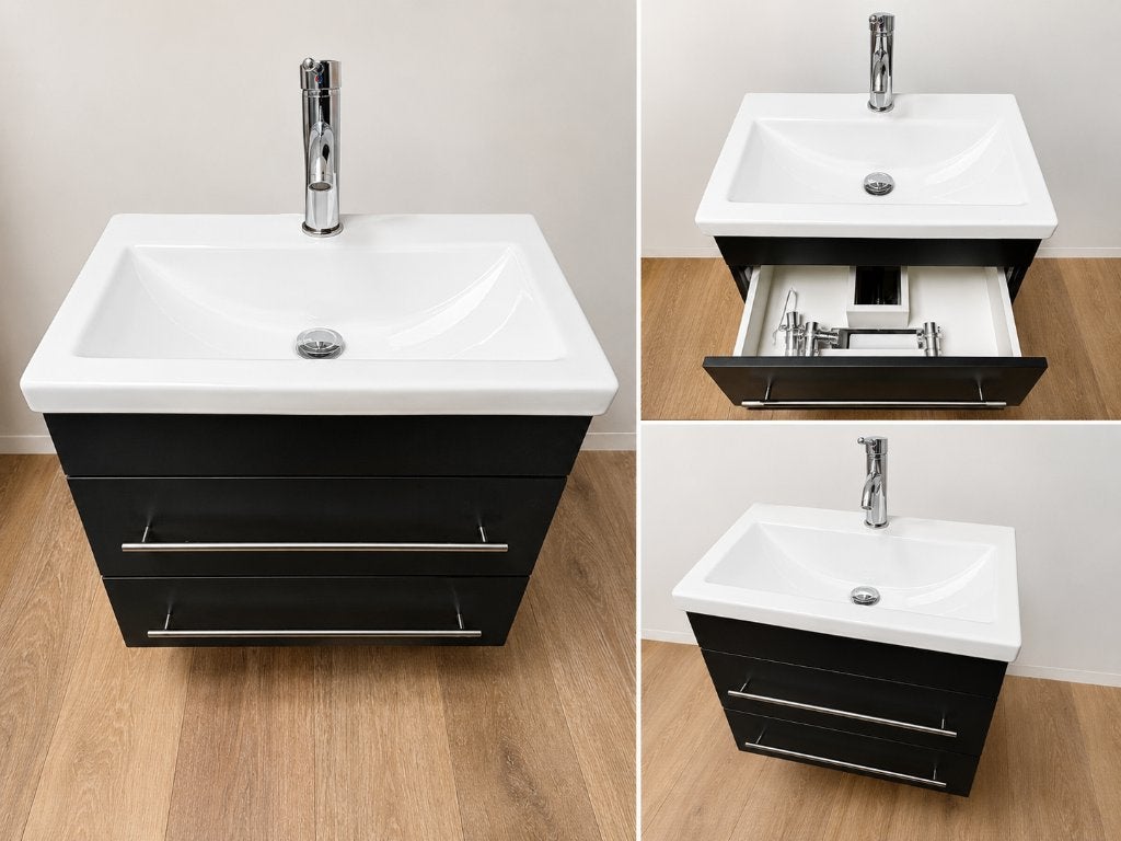 Moderne wastafel met onderkast - Zwart/Wit, Huis en Inrichting, Badkamer | Badkamermeubels, Ophalen, 50 tot 100 cm, Zo goed als nieuw