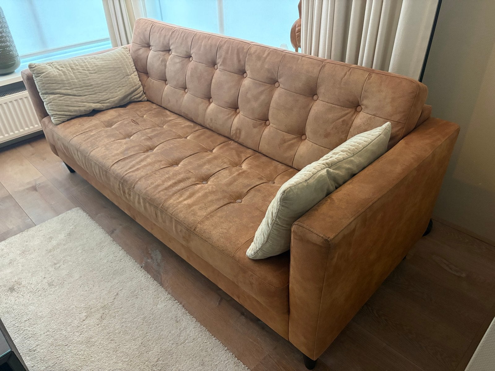 Bruine ruw lederen bank - 205x85cm - Comfortabel, Huis en Inrichting, Banken | Bankstellen, Ophalen, Gebruikt, Driepersoons, Rechte bank