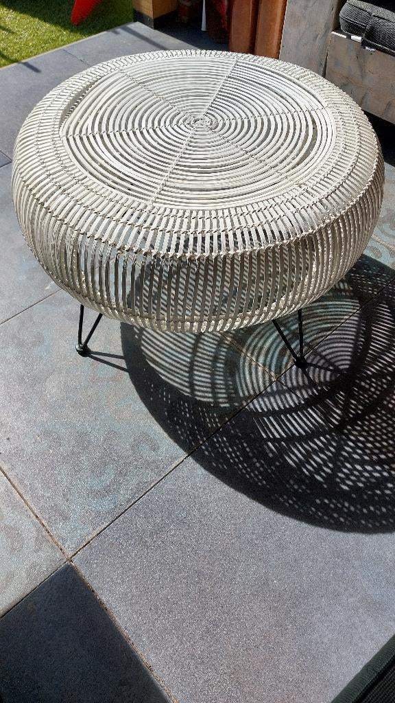 witte salontafel / loungetafel (Boho / Rotan look), Ophalen, 50 tot 100 cm, Rond, 50 tot 100 cm