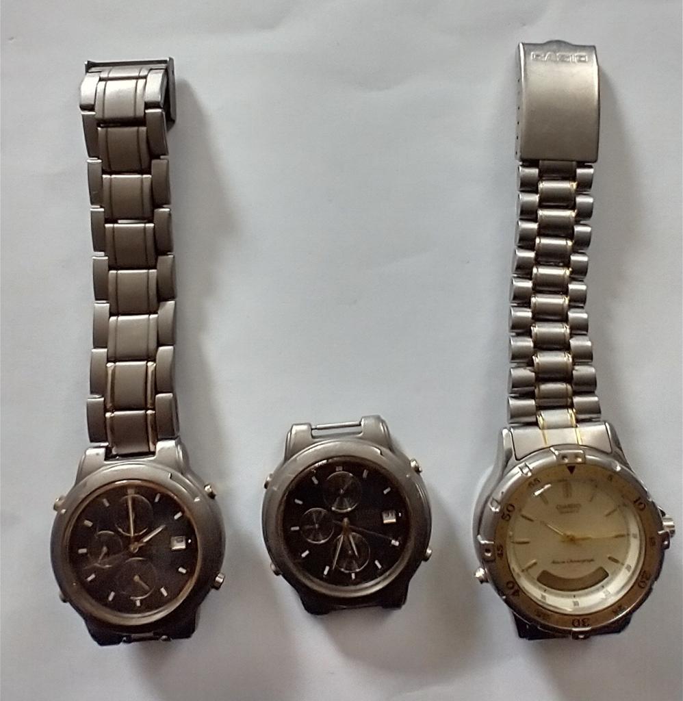 Set van 3 herenhorloges: 2x Citizen Titanium & 1x Casio, Overige materialen, Gebruikt, Overige materialen, Ophalen of Verzenden
