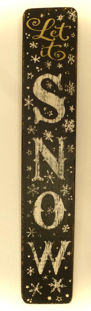 Handgeschilderd Après Ski bord / Let it Snow (zwart) / Kerst, Vintage, Ophalen of Verzenden, 75 cm, Handgemaakt