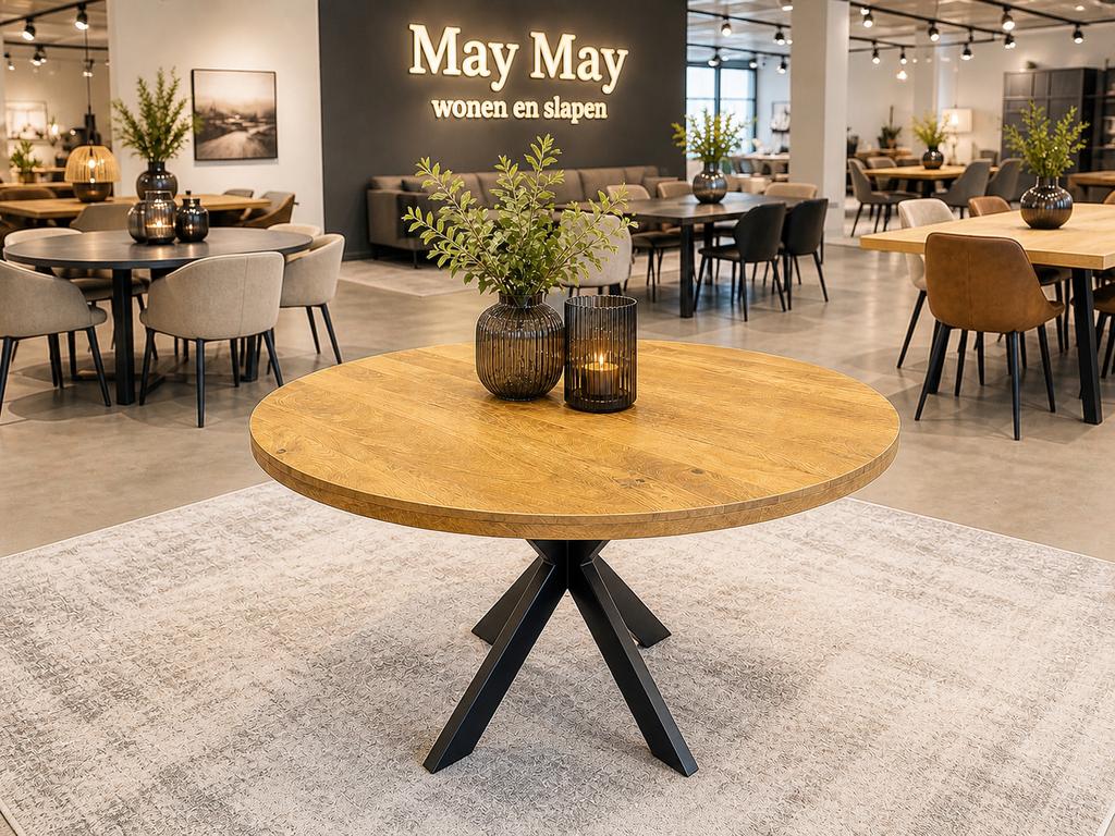 Eettafel rond 120 Vlak tafelblad Mango Direct leverbaar 7370
