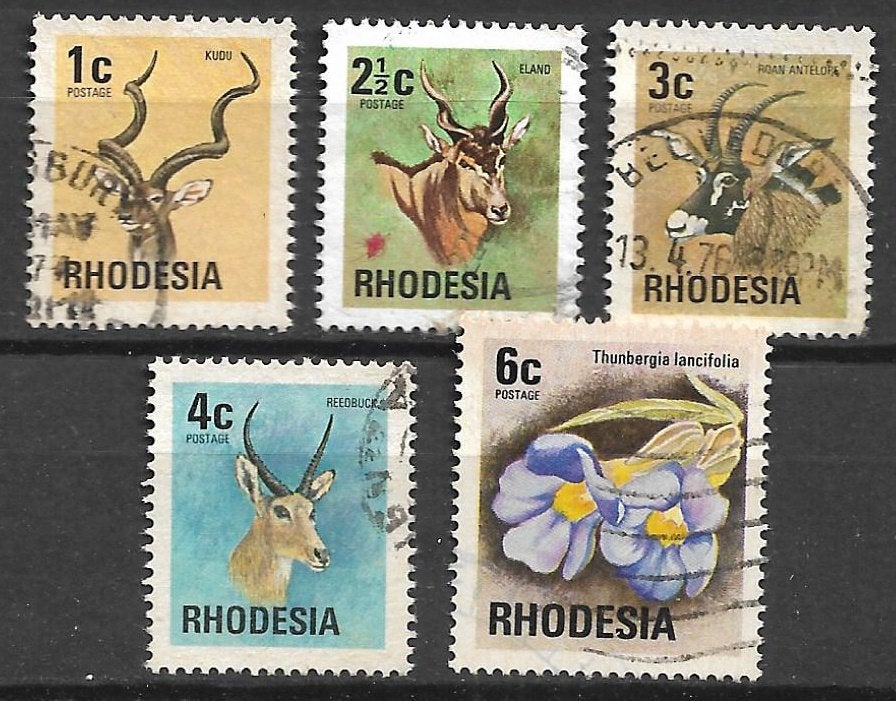 Rhodesia Zimbabwe 1974 Serie bloem antelope bruine gom, Ophalen of Verzenden, Zimbabwe, Gestempeld