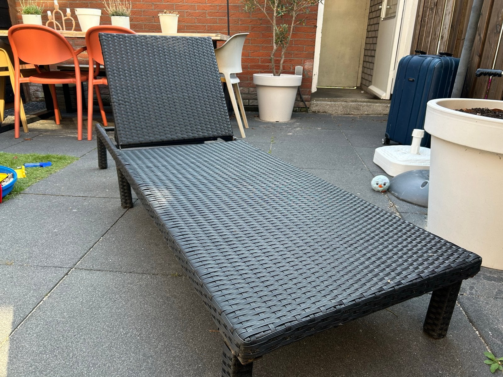 Vidaxl Ligbed Zwart Wicker 190x63 cm, Tuin en Terras, Ophalen, Gebruikt, Wicker, Verstelbaar
