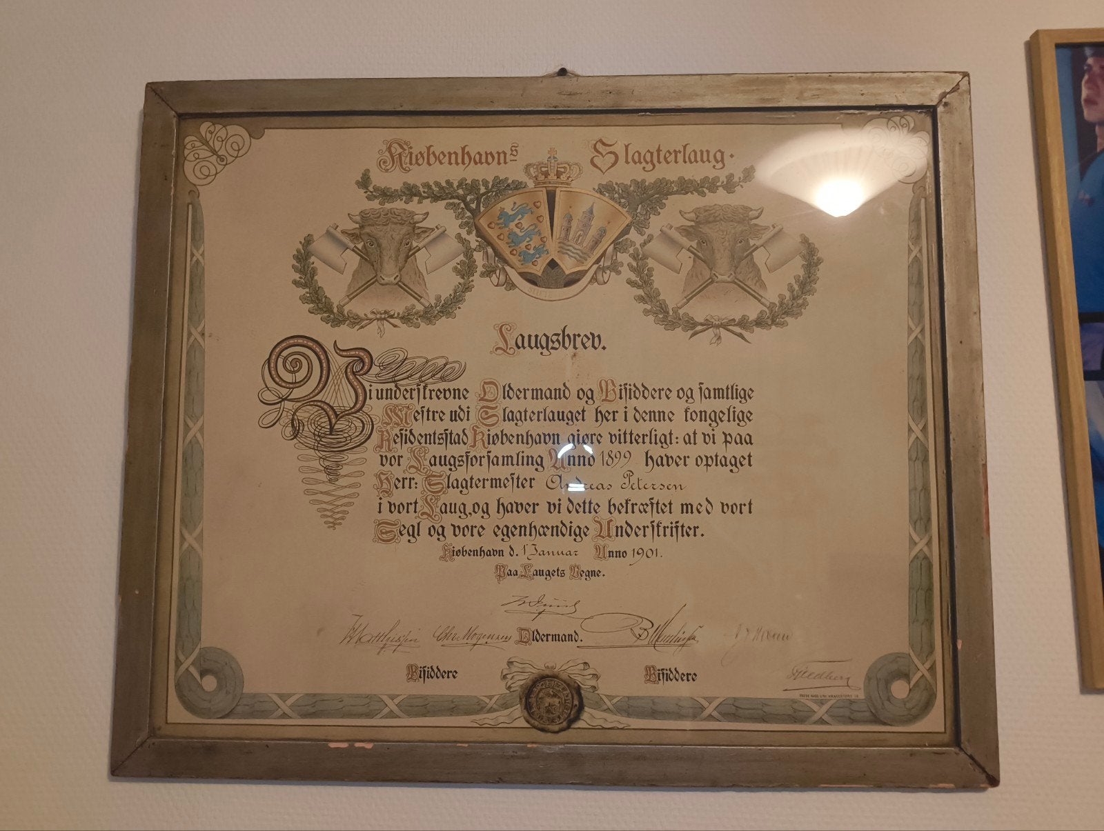 Antiek slagers diploma Deens, Ophalen
