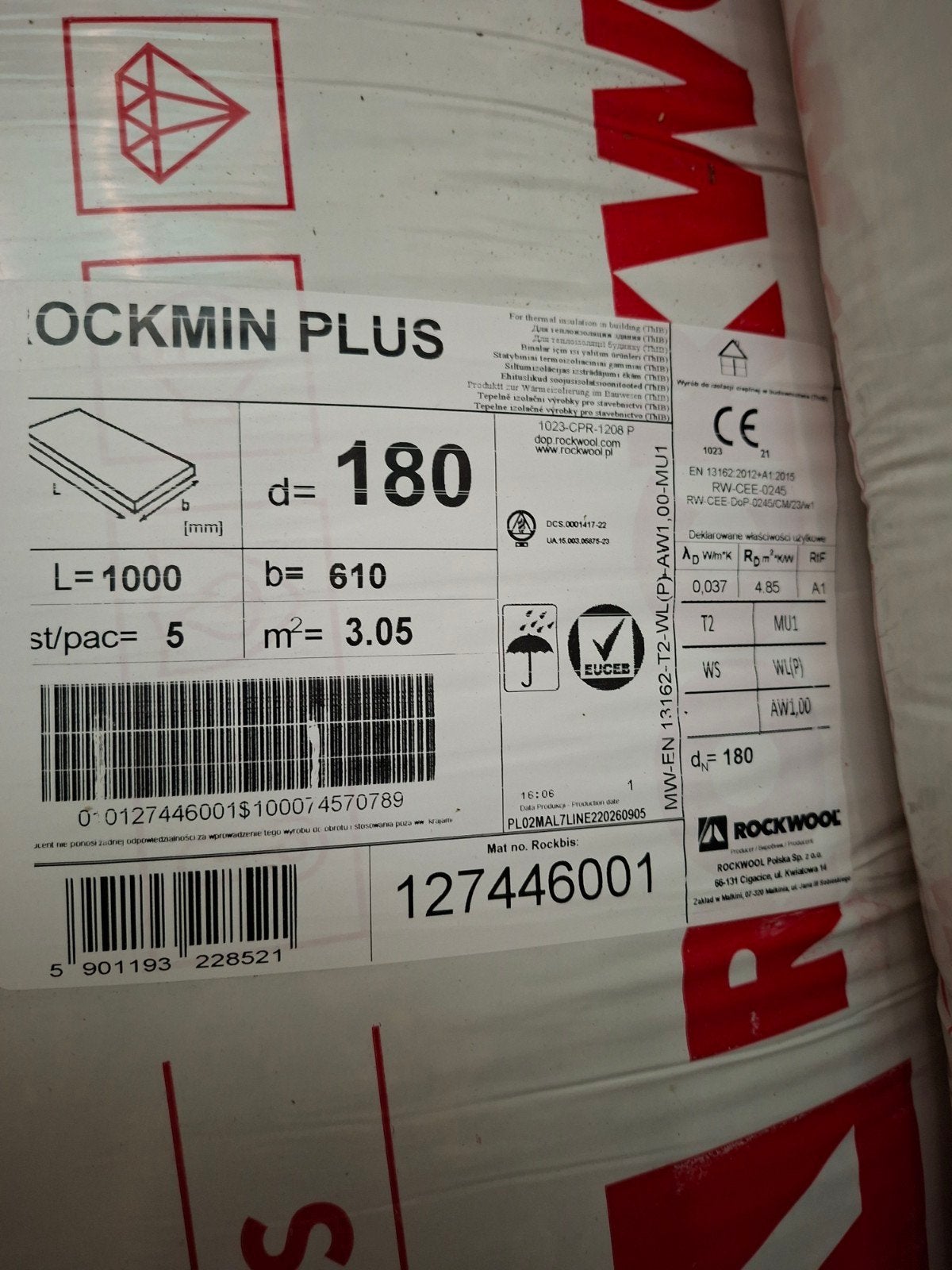 10 pakken Rockwool Rock  Plus isolatie 18cm - Nieuw, Ophalen, 12 cm of meer, Nieuw, Steenwol