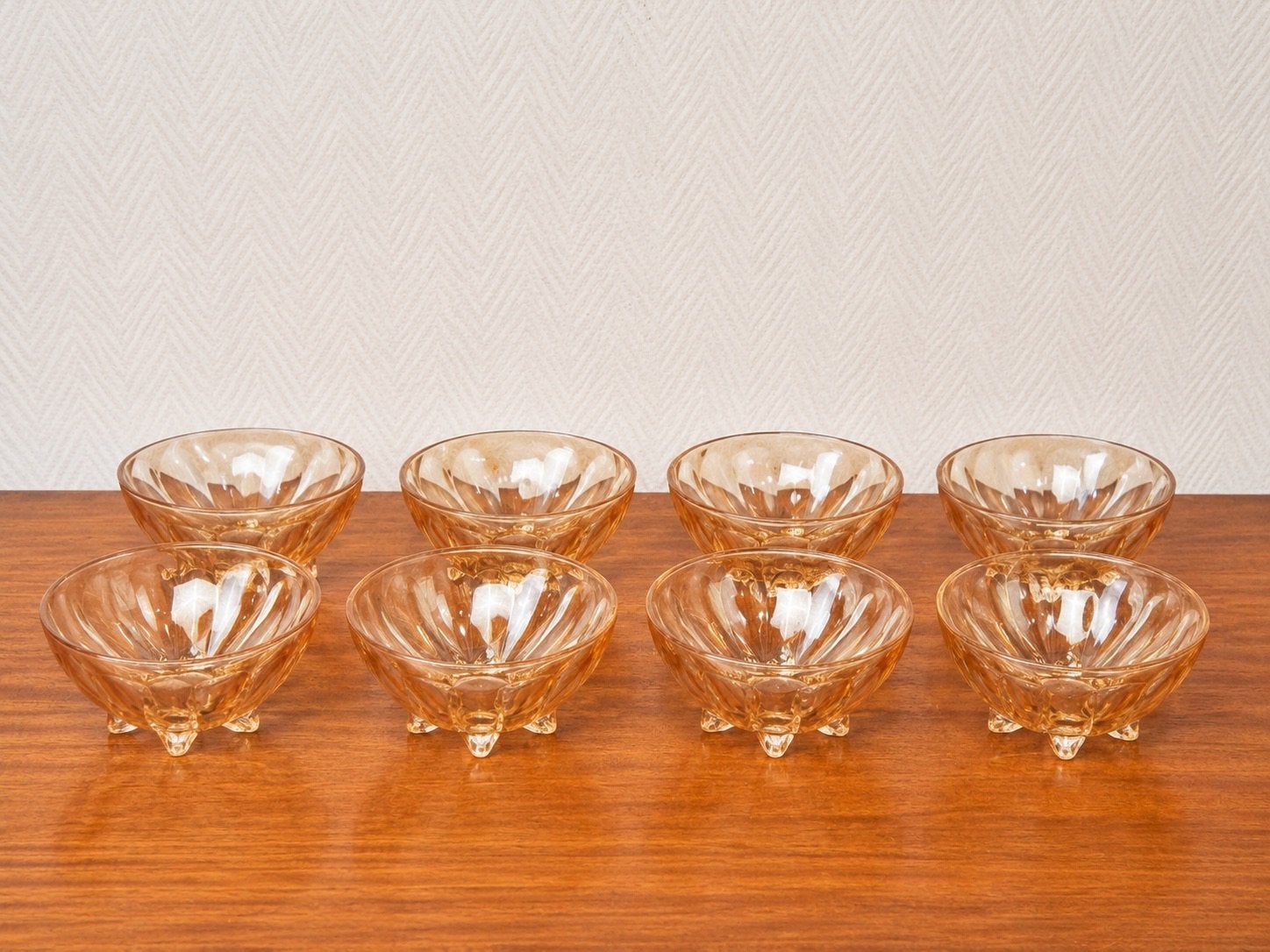 Vintage glazen dessertschaaltjes set van 9 – amberkleurig, Huis en Inrichting, Keuken | Servies, Zo goed als nieuw, Schaal of Schalen