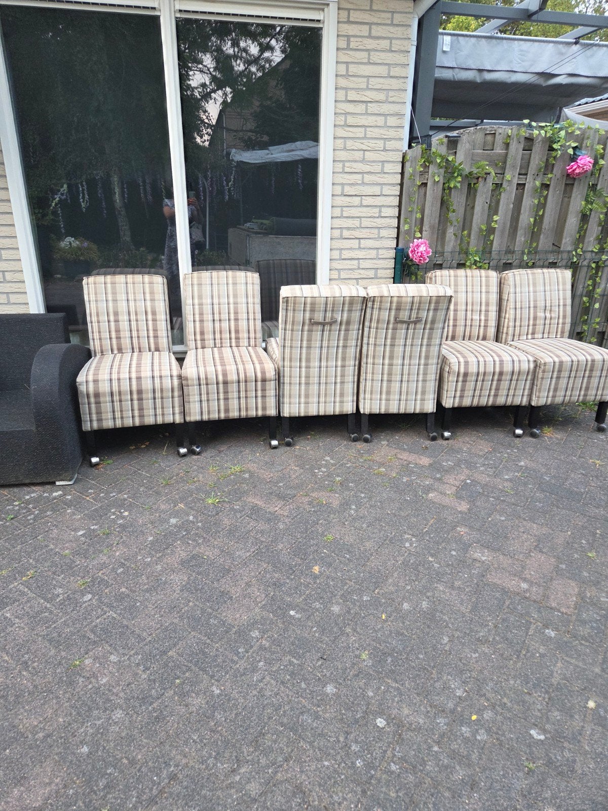 Set van 6 Burberry-stijl eetkamerstoelen op wieltjes, Ophalen