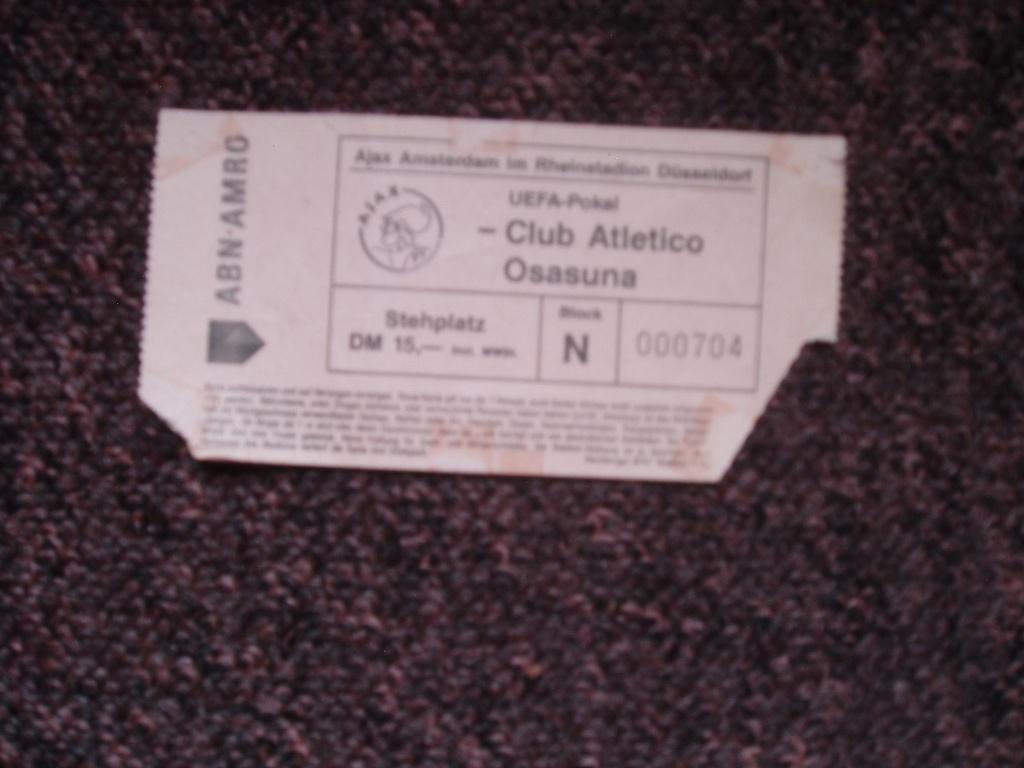 Ajax-Osasuna Ticket 3e Ronde UEFA Cup 1991/92, Verzamelen, Ophalen of Verzenden, Gebruikt, Ajax, Overige typen
