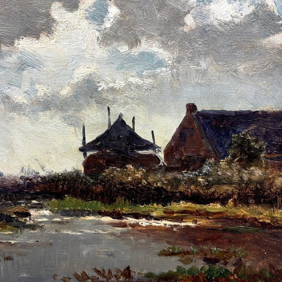 P. J. Constantin Gabriël (1828-1903) - Polderlandschap 1879, Nederlandse school, Doek, Ophalen of Verzenden, Landschap